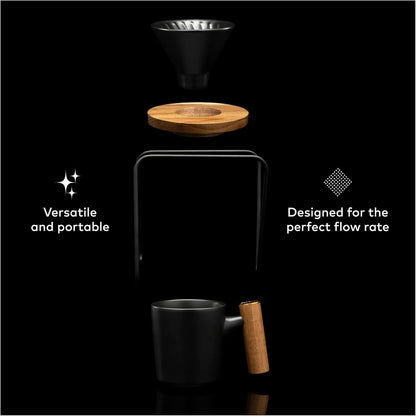 ChefWave Artisan Series Pour-Over Coffee Maker Set, 1-2 Cup Personal Size with Ceramic Cone, Wood Ring, Stainless Steel