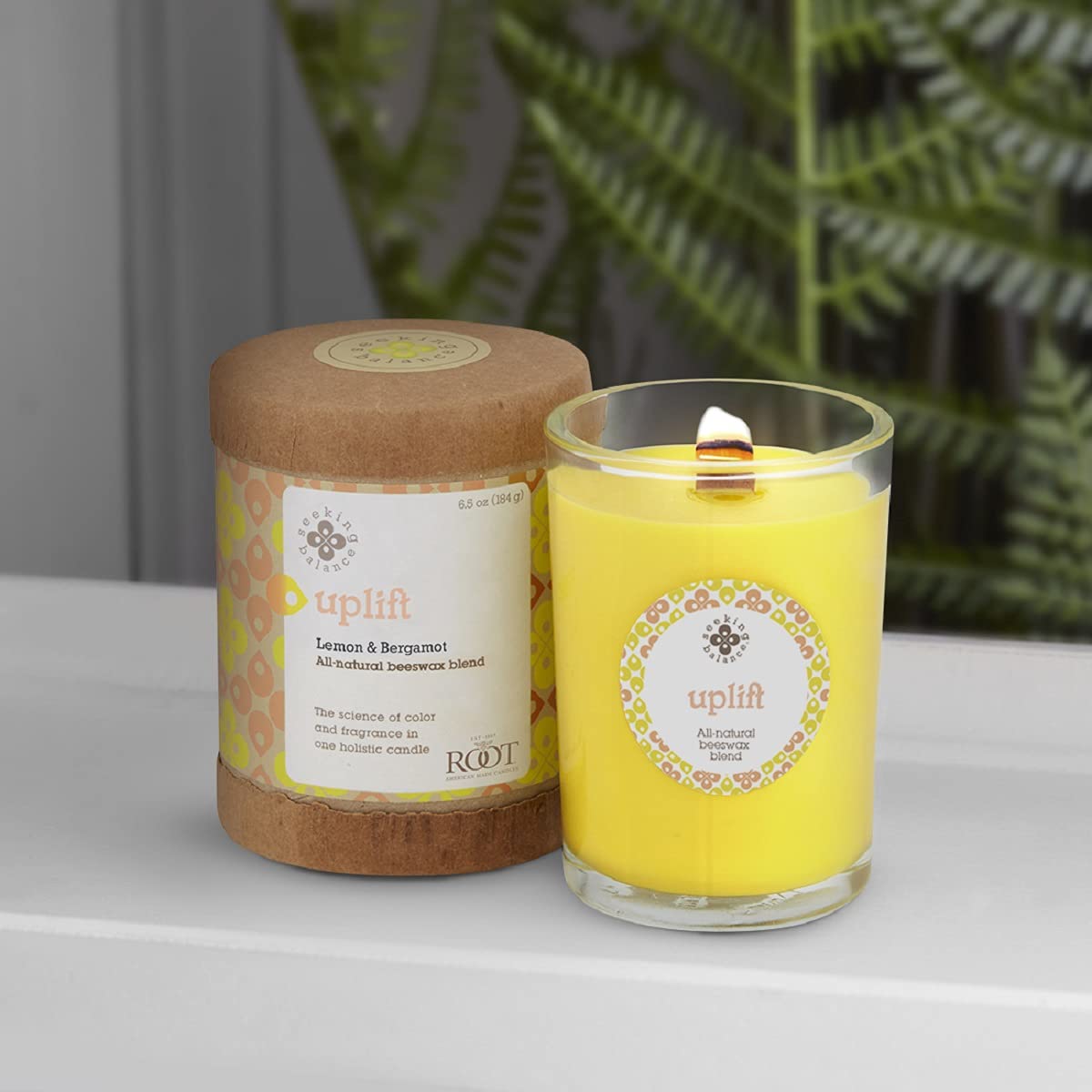Root Candles Seeking Balance Wood Wick Spa Candle Aromatherapy Candles, 6.5-Ounce, Uplift: Lemon & Bergamot