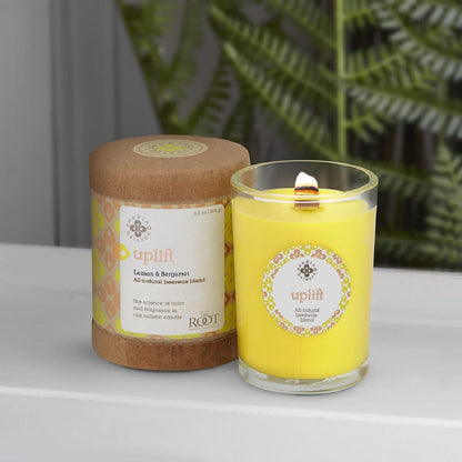 Root Candles Seeking Balance Wood Wick Spa Candle Aromatherapy Candles, 6.5-Ounce, Uplift: Lemon & Bergamot