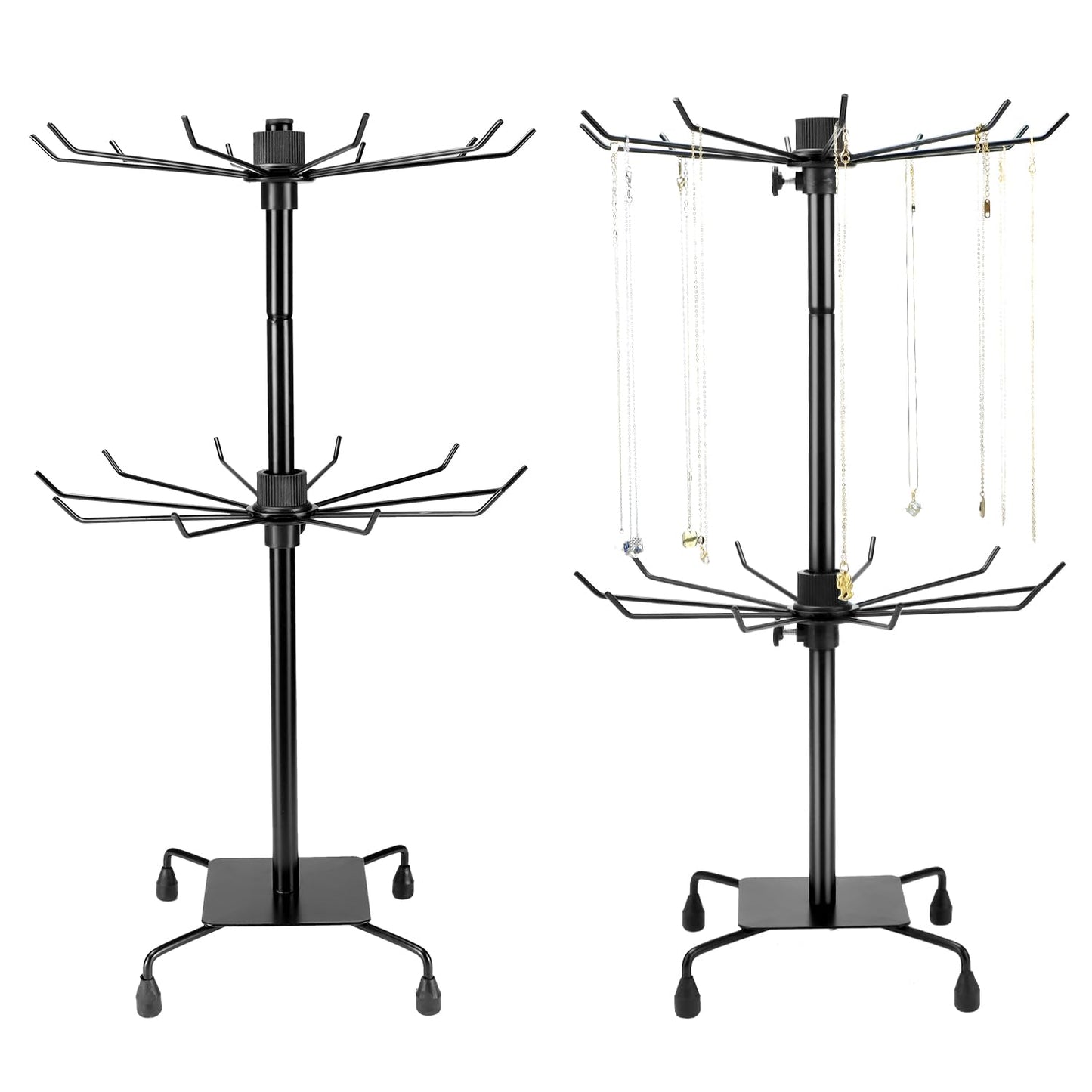 QWORK 2-Tier Rotating Metal Jewelry Display Stand – 2 Pack Adjustable Height Organizer for Necklace, Earrings & Key Rings