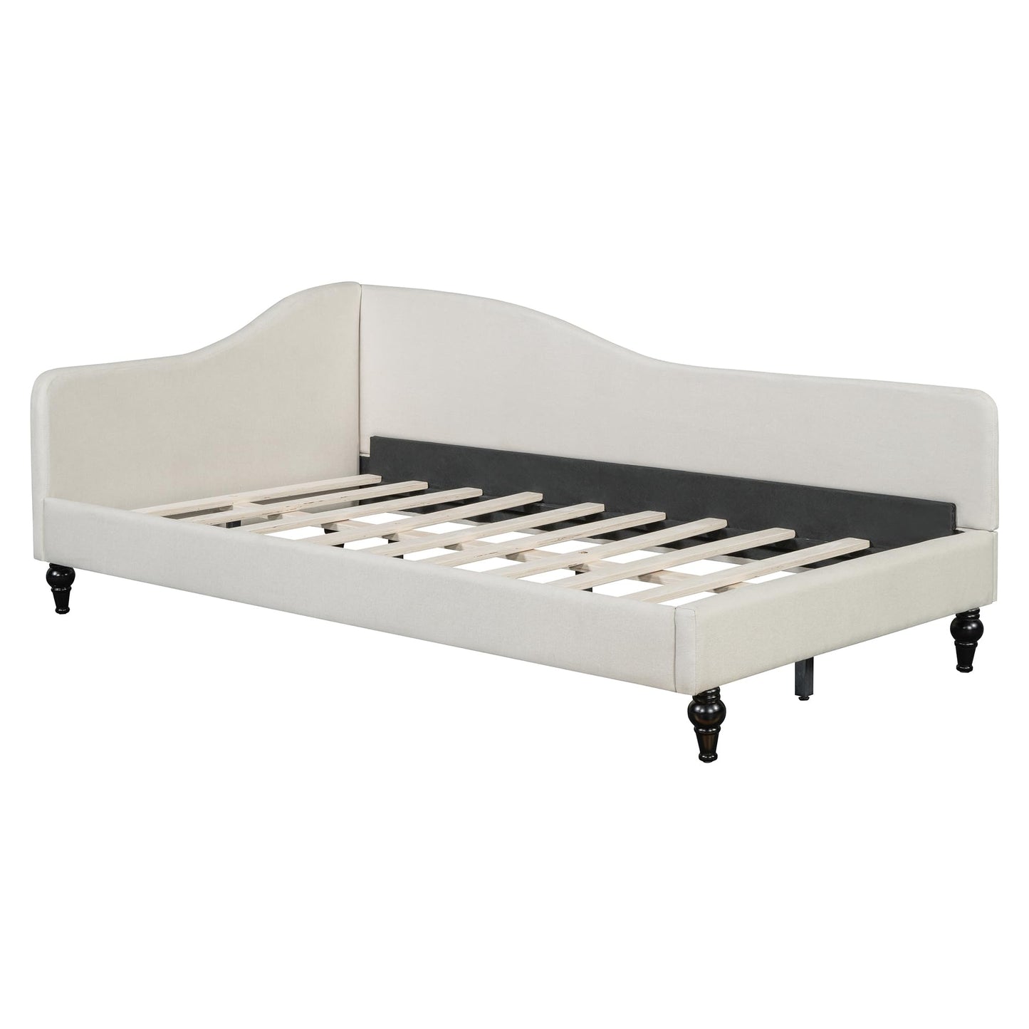 Merax Twin Size daybed, L-Shaped Linen Daybed Corner Sofa with Solid Wood Legs for Living Room & Guest Room, No Box Spring Needed, Beige