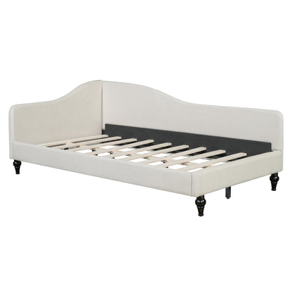 Merax Twin Size daybed, L-Shaped Linen Daybed Corner Sofa with Solid Wood Legs for Living Room & Guest Room, No Box Spring Needed, Beige
