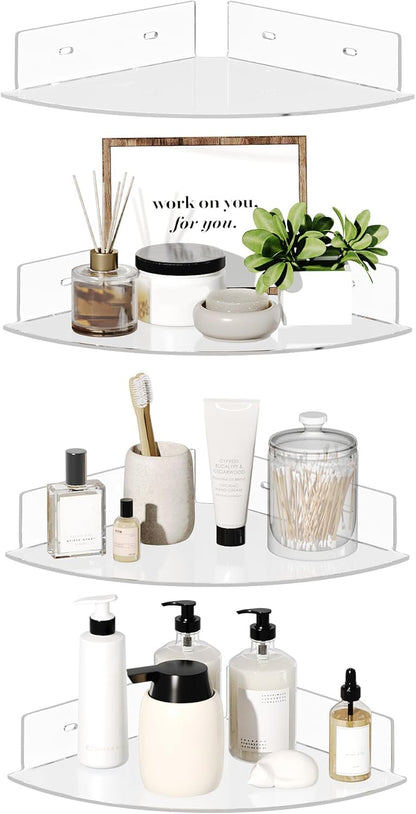 4 Pack 10 upsimples Acrylic Corner Floating Shelves, in Clear Hanging Shelves with Cable Management Design, Wall