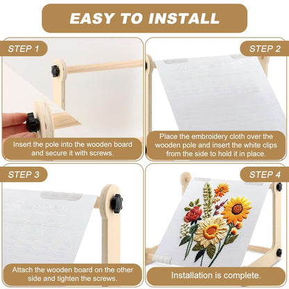 Adjustable Embroidery Table Stand, Wood Embroidery Hoop Holder, Hands-Free Cross Stitch Scroll Frame Needlepoint Stand for Lap/Table Top Stitching Sewing, 11.8" & 15.75" 2 Size Rod(Color:Wood)