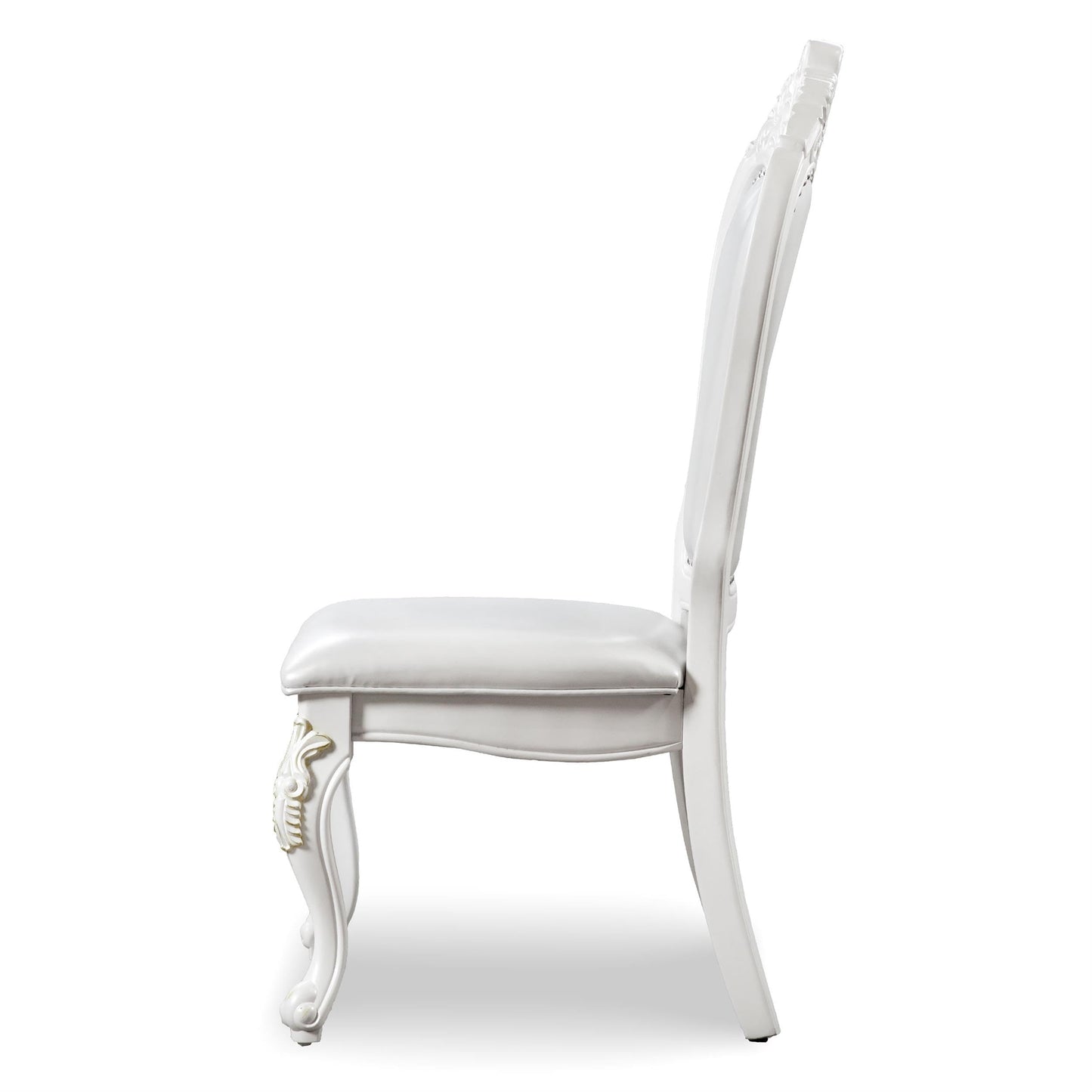 Furniture of America Adair Traditional Solid Wood Side Chairs Set of 2, Leatherette Upholstered Seating with Nailhead Trim and Cabriole Legs for Kitchen, Dining Room, White