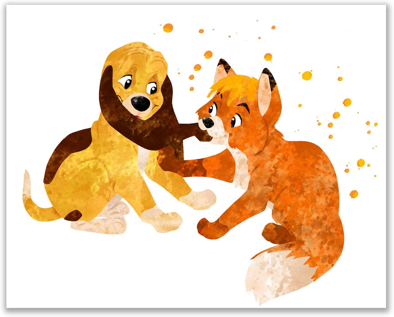 Fox and The Hound Set of 3 Poster Prints - Cute Watercolor Photos (8 inches x 10 inches)