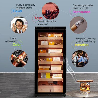Cigar Climate Control Cabinet, Raching 330L Cigar Humidor Cabinet for Storing&Aging, Wood Frame with Constant Temperature and Humidity System, 6 Premium Canada Cedar Trays - Piano Paint Black