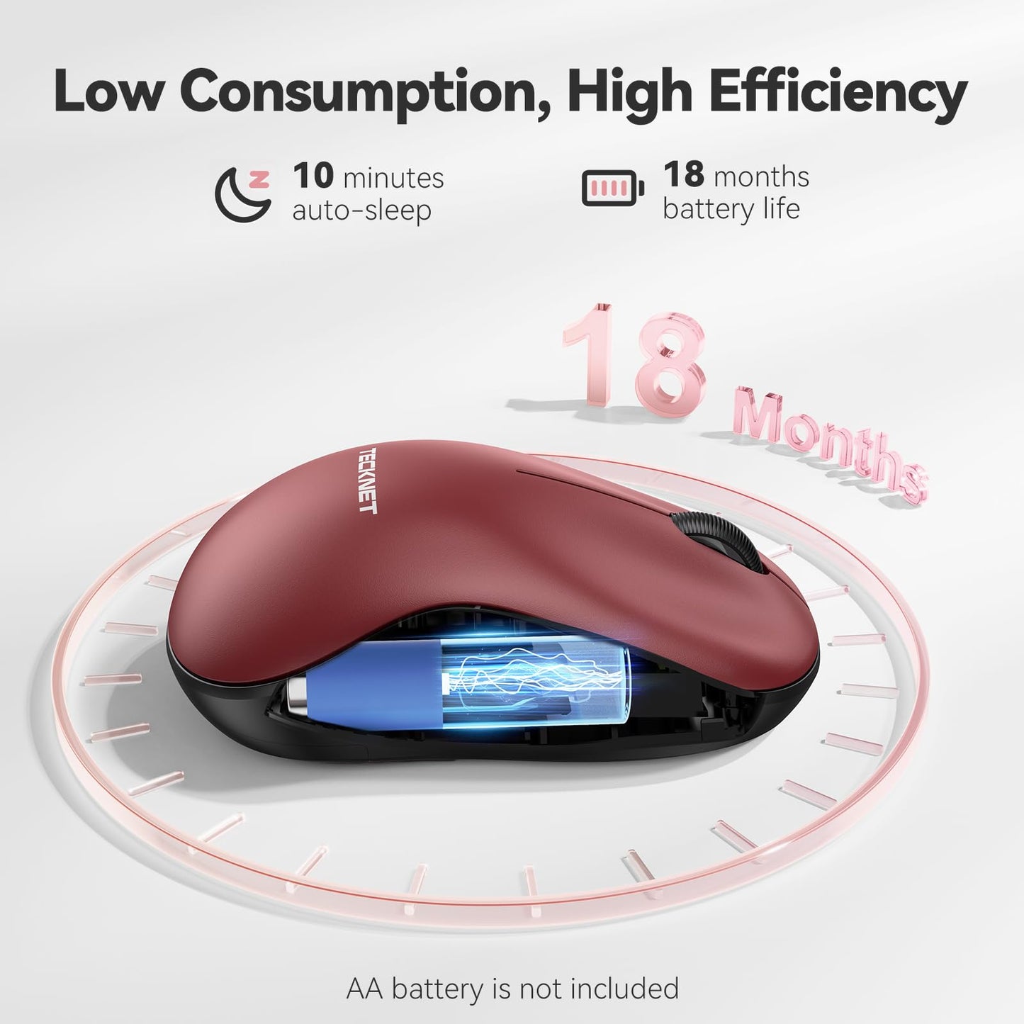 TECKNET Wireless Mouse for Laptop, 2.4G Silent Computer Mouse Quiet Click with 5 DPI Levels,Contoured Grip,Small Portable 30 Months Battery Cordless Mice for PC, Chromebook, Mac - Pink