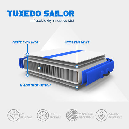 Tuxedo Sailor Inflatable Gymnastics Mat with Electric Pump, Storage Bag, Repair Kit–Air Mat for Home Training, Cheerleading, Yoga