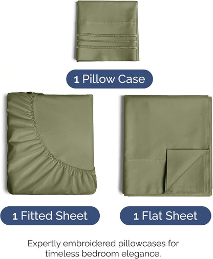 Skiennix Twin Size 3-Piece Sheet Set - Comfy Cooling Bed Sheets - Soft, Wrinkle-Free, Deep Pockets - Sage Green