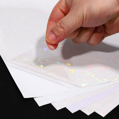 PATIKIL 12x8 Inch Holographic Laminate Sheets, 12Pcs Holographic Sticker Paper Transparent Vinyl Laminate Film A4 Waterproof Self Adhesive for Craft Books, Holiday Ribbon Pattern