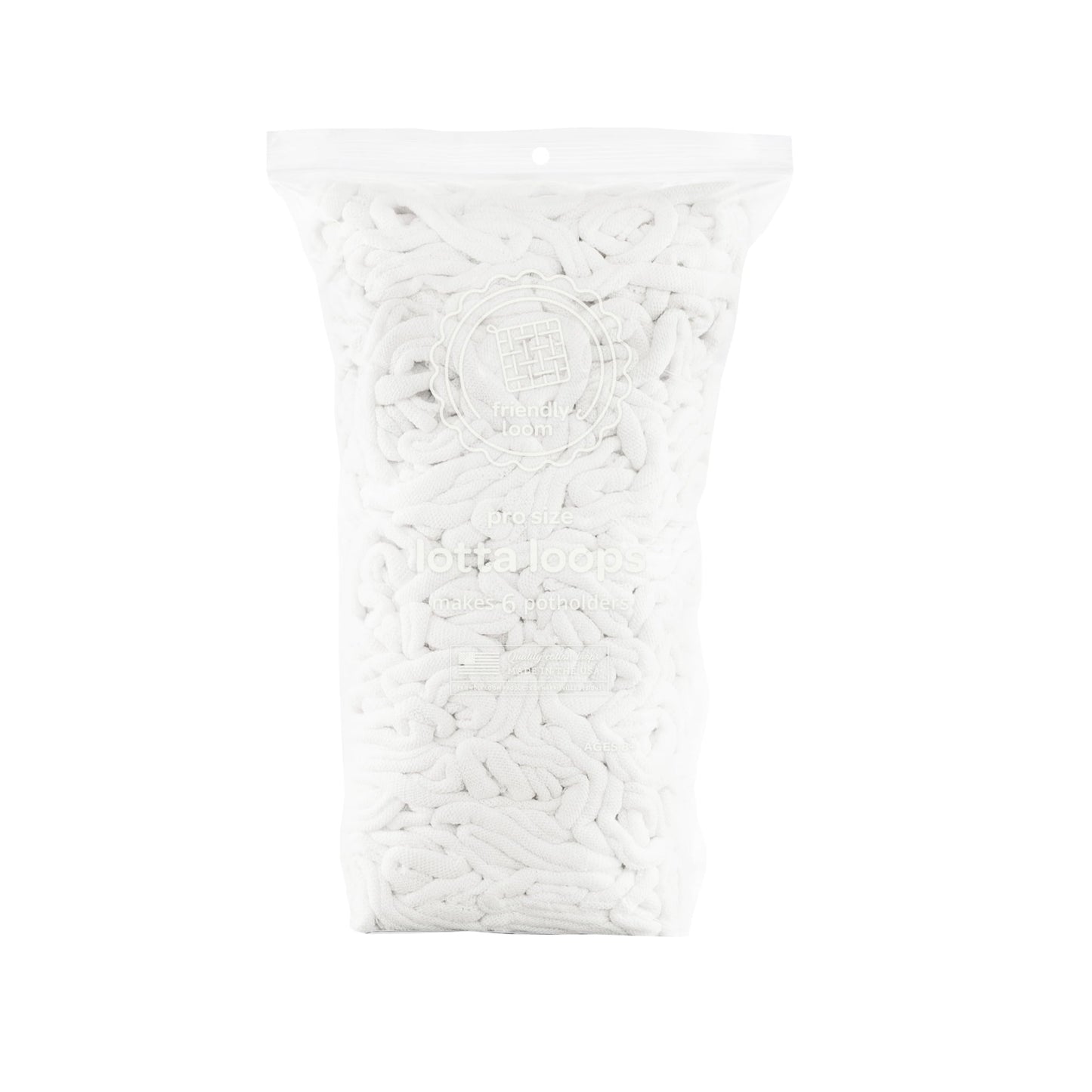 Harrisville Designs Friendly Loom | Lotta Loops - 10” PRO-Sized White Potholder Weaving Loops | Craft 6 Cotton Potholders