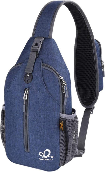 WATERFLY Crossbody Sling Backpack Sling Bag Travel Hiking Chest Bag Daypack