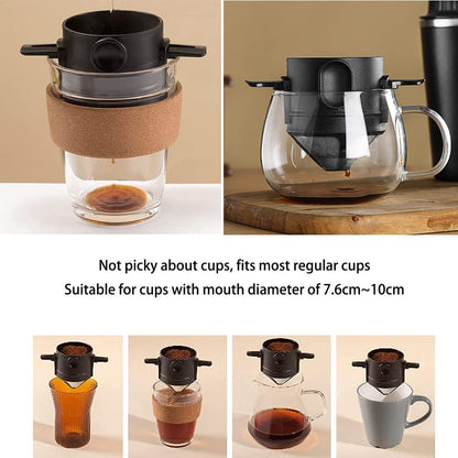 Reusable Paperless Coffee Filter Cone, Coffee Dripper with Foldable Holders for Home, Travel, and Camping, Black