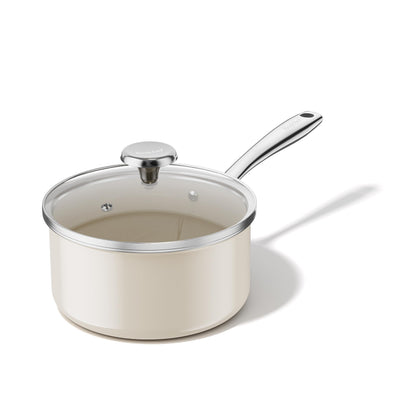 Redchef Ceramic Sauce Pan with Lid, 2.5QT Small Saucepan, Nonstick Cooking Pot with Stay-Cool Handle, Kitchen Non Toxic Soup Pot, PTFE & PFOA Free, Oven Dishwasher Safe, Compatible All Stovetops-Beige