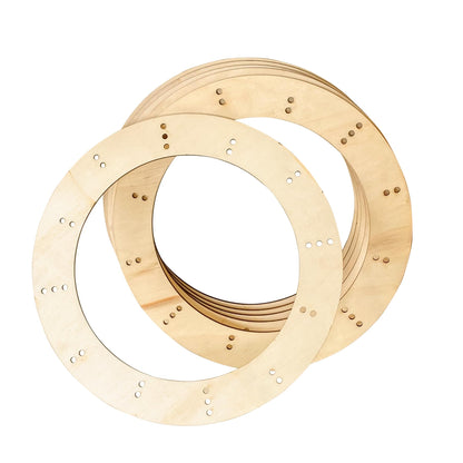 11 Inch 6 Pack Unfinished Wooden Wreath Rings Crafts Hanging Floral Hoop Garland Wood Wreath Frames for Home Decor (0.15 inch Thick,with 28 Holes)