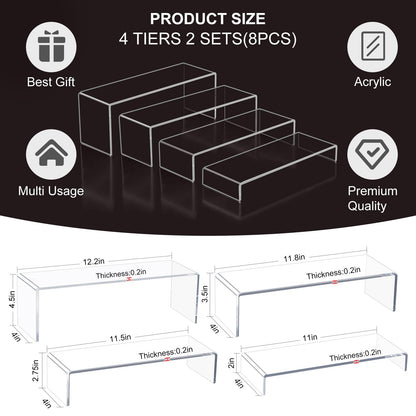 Acrylic Display Riser Stand of 8pcs, 5mm Thickness, 12'' Length Tierd Display Stands, Acrylic Shelf Risers for Perfume Display,Risers for Buffet Table,Cupcake Stand,Pop Figurines,Tumbler,Food