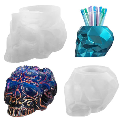 AIFUDA 2 Set Skull Resin Molds, 3D Storage Resin Molds Silicone Epoxy Resin Molds for DIY Makeup Brush Pen Holder, Jewelry Container Box, Candle Making Holder
