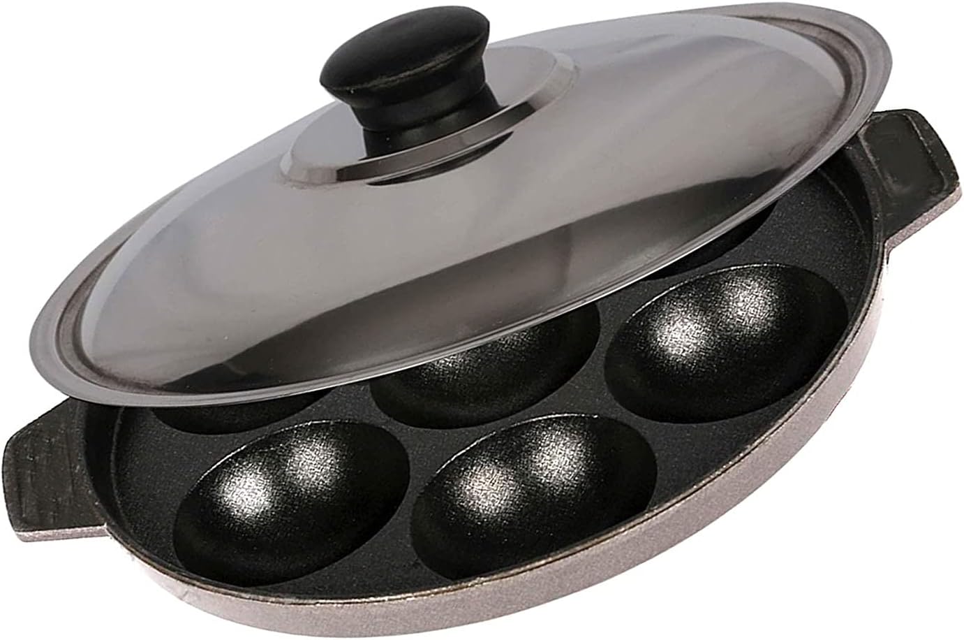 Appam Patra Paniyaral Non-Stick Paniyaram Pan with Stainless Steel Lid, 7 Balls