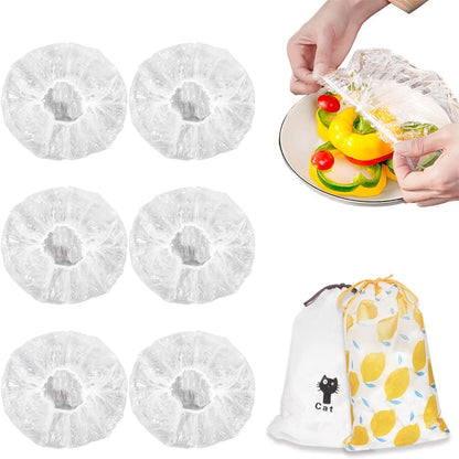 Skiennix Reusable Plastic Bowl Covers - 200PCS Food Storage Elastic Covers for Leftovers | Ideal for Picnics