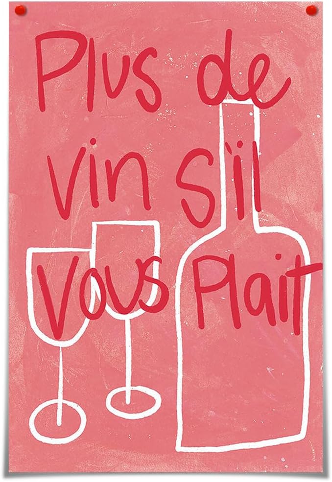 zphvaqd 24 36 Pink Canvas Wall Art Print Wine Pictures Feminist Posters French posterTrendy Teen Girl Funky Home Decor