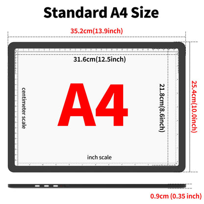 TOHETO A4 Light Board for Diamond Painting, Super Bright Magnetic Light Pad with Side Buttons, Lightbox for Tracing and Drawing, Corded Light Table for Sketching, Animation, Weeding Vinyl (Black)