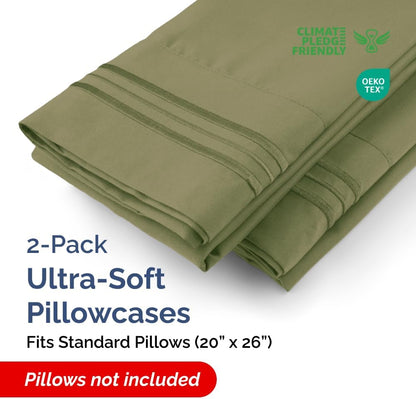 Standard Pillow Cases Set of 2 | Soft Hotel Quality, Wrinkle-Free & Stain Resistant | Sage Green