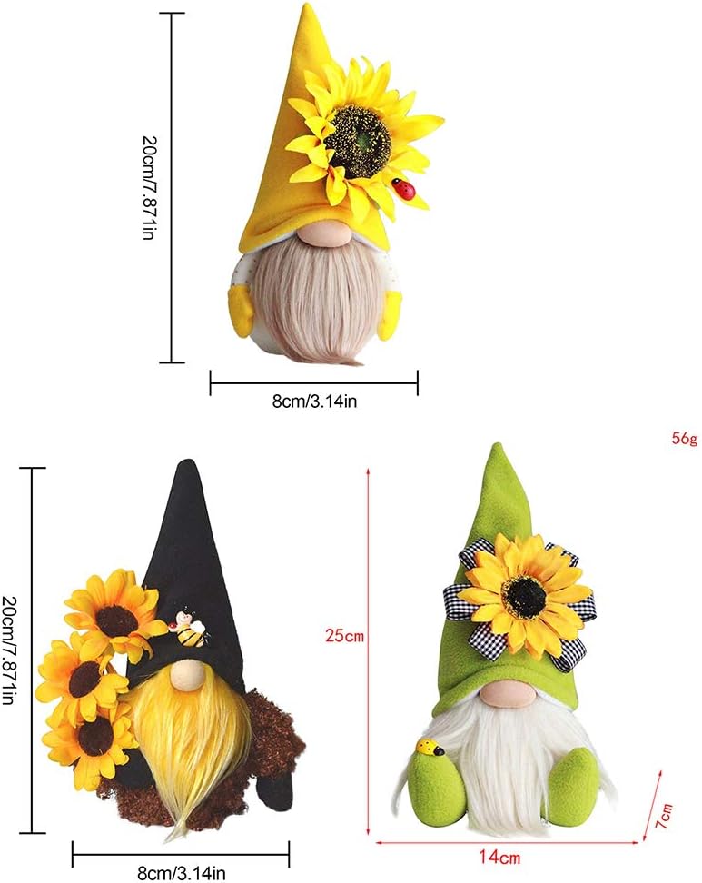 LUOZZY 3 Pcs Summer Sunflower Gnome Doll Plush, Faceless Tomte Decor for Desktop Summer Holiday Party Decorations