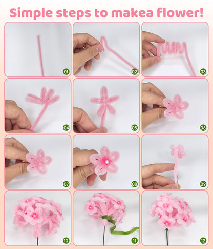 772PCS Complete Pipe Cleaner Flower Kit Pipe Cleaners Bulk Craft Supplies Chenille Stems Flower Making Kit with Instruction Floral Wires Tape for Festival Home Decorations, Art Supplies