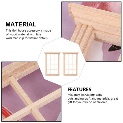 6Pcs Dollhouse Windows 1: 12 Scale Unfinished Miniature Wooden Windows Frame Mode, Mini Furniture Doll House Decoration (4.52X3.26X0.79inch)