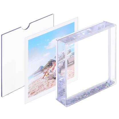 Kingho 4x4 Glitter Picture Frame Cute Liquid Acrylic Photo Frames for Family Friends Couples Gifts, Mount for 4x4 inch (10x10 cm) Picture