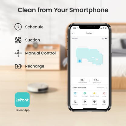 Lefant M210 Pro Robot Vacuum, Slim Quiet, 3 Adjustable Suction Levels, 6 Modes, Robot Vacuum Cleaner for Pet Hair, Hard Floors & Low Carpets, Self-Charging, WiFi/App/Alexa Control, Gray