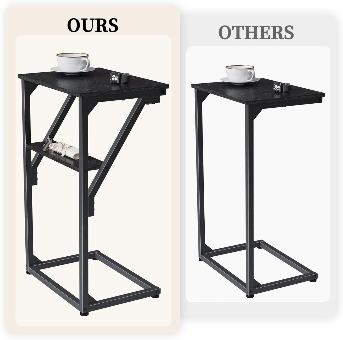 NEFROM Set 2, ET-D-BKW2 C-Shaped End Tables, Sofa TV Trays of Small Couch Side Table for Living Room, Bedroom, Bedside