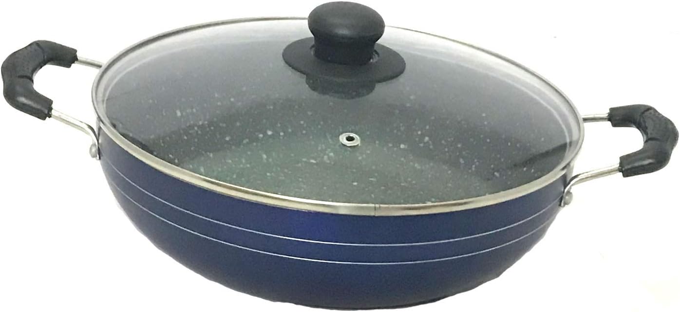 Deep Kadhai Aluminium Non Stick Kadai with Glass Lid, Multipurpose Cooking Pan