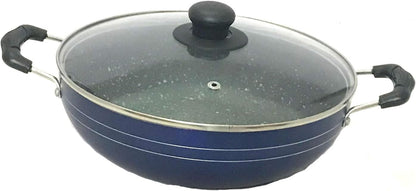 Deep Kadhai Aluminium Non Stick Kadai with Glass Lid, Multipurpose Cooking Pan