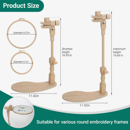 Airo Beech Wood Embroidery Hoop Stand, with 2 Pcs 6'' 8'' Embroidery Hoops, Rotatable, Tool-Free Installation, for Cross Stitch , Embroidery, Sewing Needlework