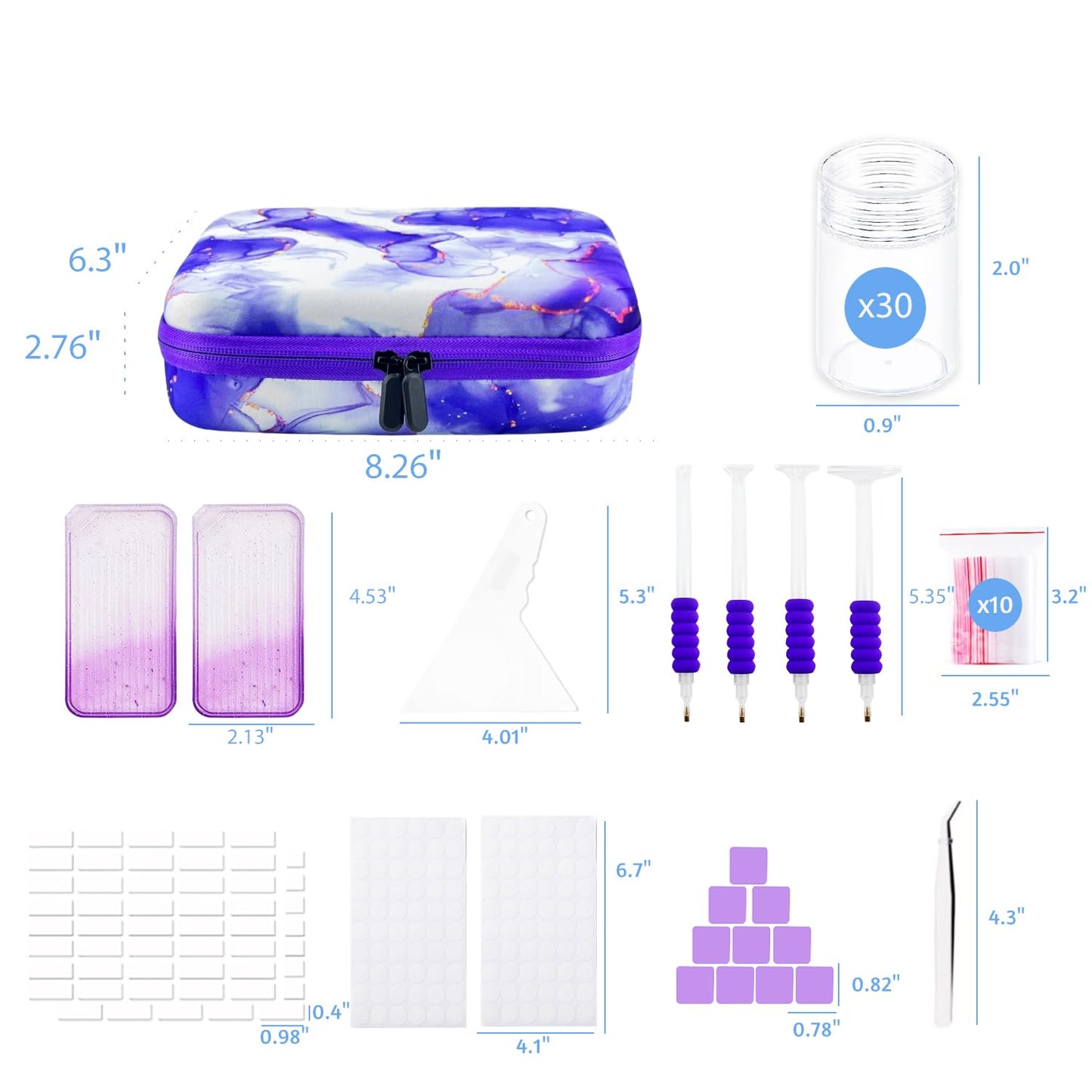 SuSentak Diamond Art Storage Containers with Dot Drill Tools,30 Slots Bead Organizer Case for 5D DIY Art Kits, Portable Craft Box for Diamond Painting Accessories (Purple)
