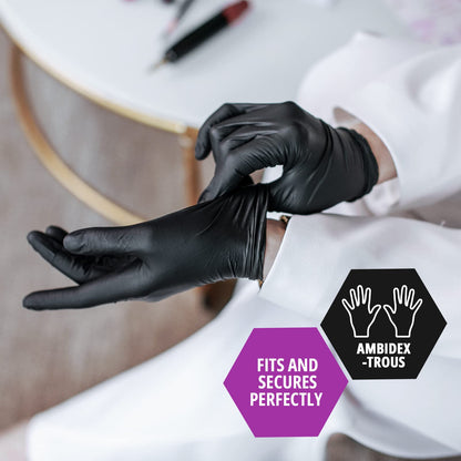MED PRIDE Small Black Nitrile Exam Gloves 4 Mil Thick, Disposable Latex-Free Powder-Free Hospital Barber, Pack of 50