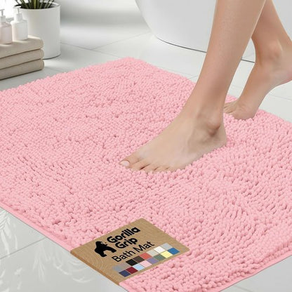 GORILLA GRIP Bath Rug Mat - Soft Absorbent Chenille | Quick Dry Microfiber, 30x20, Light Pink