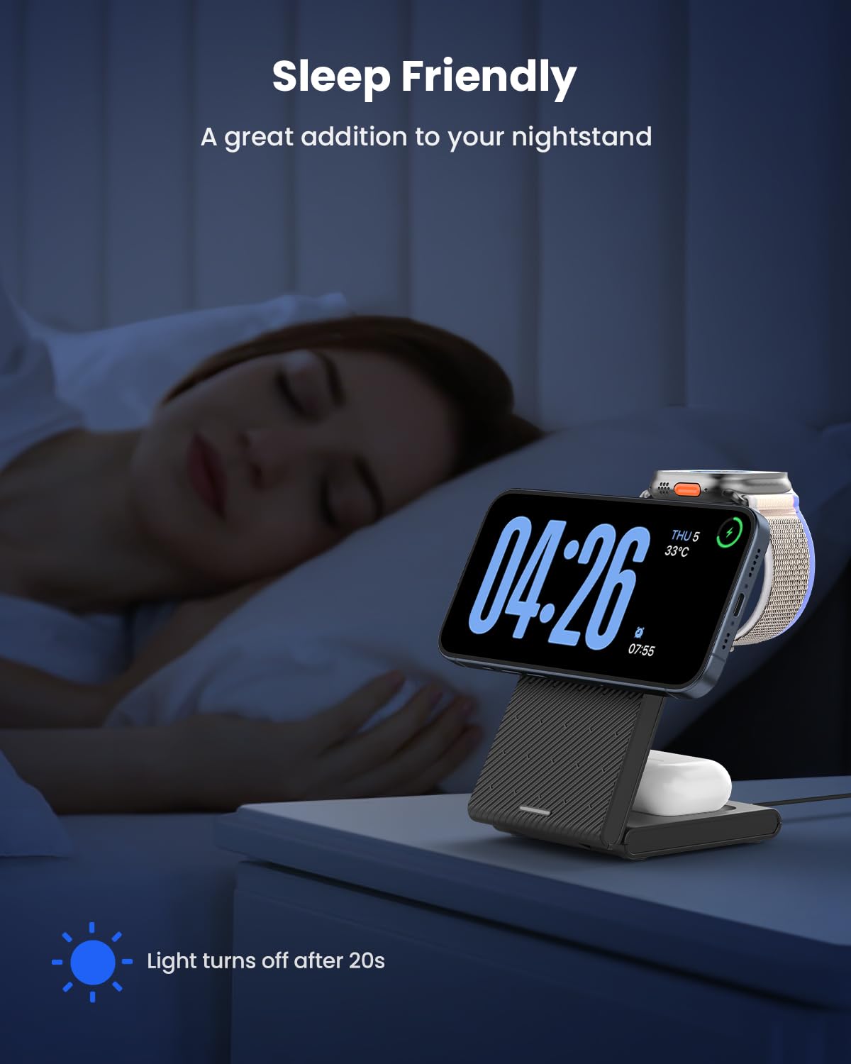 Wireless Charging Station for Apple - 3 in 1 Wireless Charger Stand Dock Watch and Phone Charger Station for Apple Watch 11/8/7/SE/6/5/4/3/2, iPhone 17 16-12 Pro Max SE XS X, Samsung, AirPods Pro/3/2
