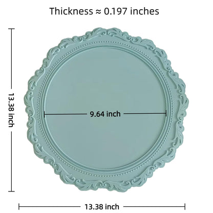 2 Pack Round Silicone Placemats Set, 13.38 Inch Diameter European Style Decorative Table Mats, Heat Resistant Waterproof Non-Slip Easy Clean Dish Mats for Dining Table & Kitchen Counter (Green)