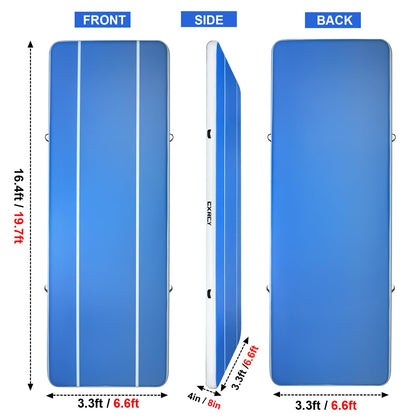 20ft/16ft Extra Large Gymnastics Training Mats Inflatable Air Gymnastics Mat 4/8 inches Thickness Inflatable Floor Mats for Home Use/Training/Cheerleading/Yoga/Water with Electric Pump (16ftL*6.6ftW*8inH(Width 6.6ft))