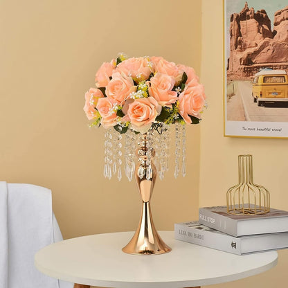13"- 2pcs) Metal Wedding Centerpieces for Table, Crystal Flower Stands, Wedding Road Lead Flower Holders, Crystal