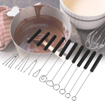 Set of 10 Stainless Steel Split Chocolate Forks for Hot Pot DIY Decorative Tools, Pralines, and Truffles