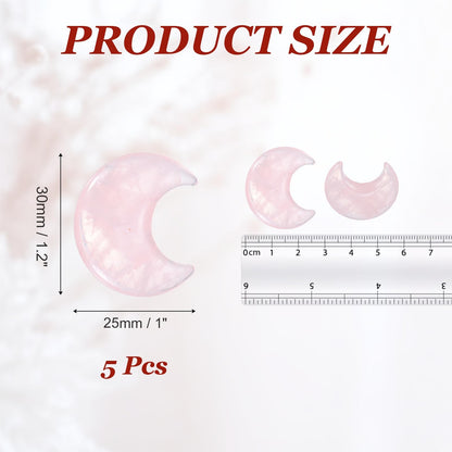 MECCANIXITY 5 Pcs Moon Crystal Worry Stone, 1.2 Inch Length Natural Rose Quartz Moon Gemstone Bulk, Carved Pocket Stones for Meditation Balancing Pendant Decor