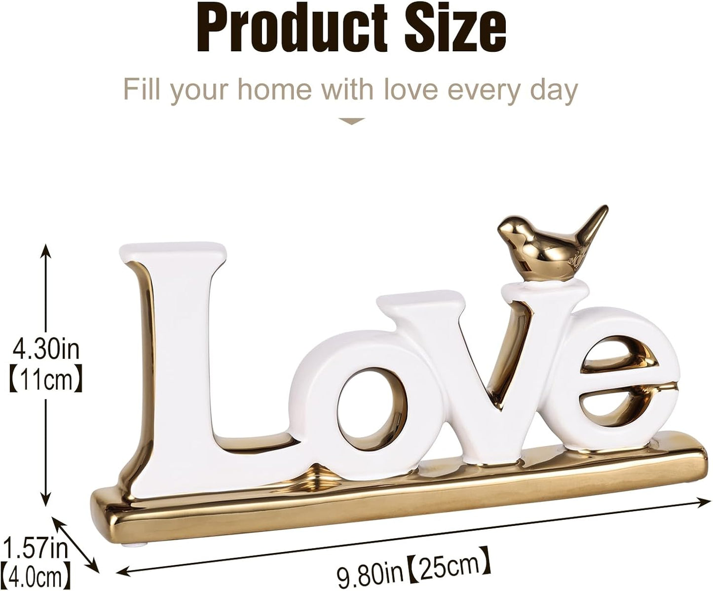 Love Sign, White & Gold Room Decor, Knick Knack Shelf, Gold Bird, Boho Bookshelf, Abstract Statue, For Living Room