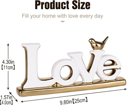 Love Sign, White & Gold Room Decor, Knick Knack Shelf, Gold Bird, Boho Bookshelf, Abstract Statue, For Living Room