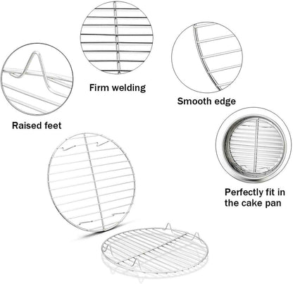 TeamFar Round Cooling Rack Set of 4 - 7½ Inch Stainless Steel Baking Steaming Roasting Rack Set for Pot Air Fryer