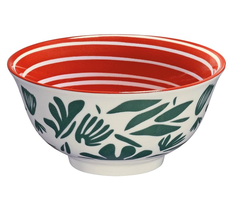 Cilio Amici Decorated Porcelain Bowl, 17 Ounce Capacity, 6" D x 2.75" H, Set of 6, Leaves Pattern