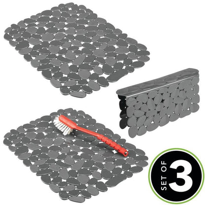 mDesign Adjustable Kitchen Sink Dish Drying Mat/Grid - Soft Plastic Sink Protector, Cushions Sinks, Dishes - Quick Draining Pebble Design - Includes 1 Saddle, 2 Large Mats - Set of 3 - Charcoal Gray